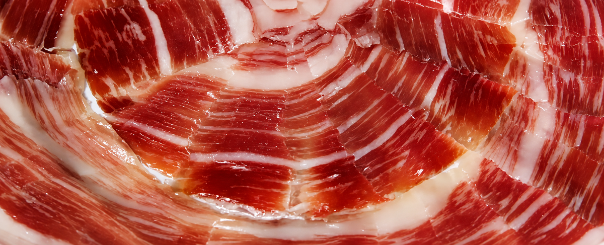 Detalle del corte de jamón ibérico